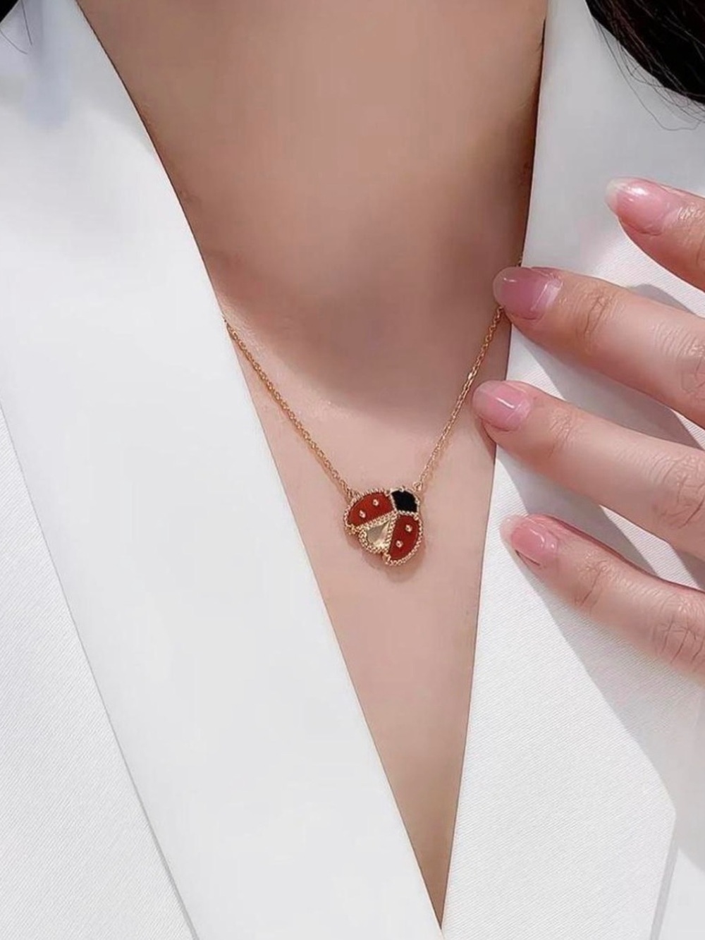 Gold Plated Ladybug Necklace with Red and Black Enamel